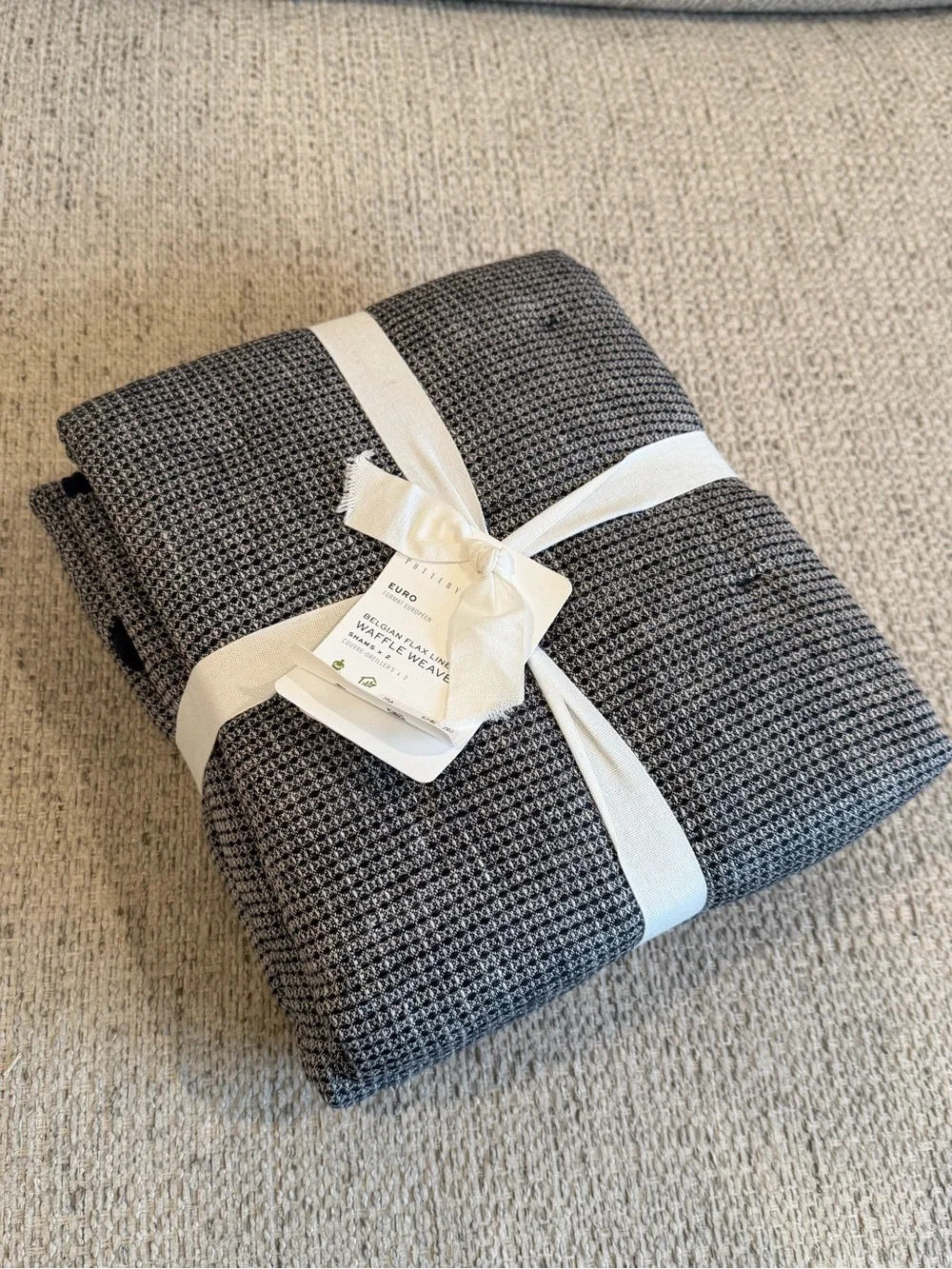 Pottery Barn Euro Belgian Flax Linen Waffle Weave Shams 2 - 26” by 26”